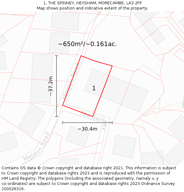 1, THE SPINNEY, HEYSHAM, MORECAMBE, LA3 2FP: Plot and title map