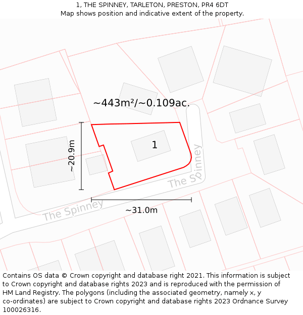 1, THE SPINNEY, TARLETON, PRESTON, PR4 6DT: Plot and title map