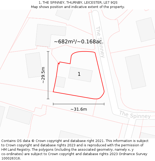 1, THE SPINNEY, THURNBY, LEICESTER, LE7 9QS: Plot and title map