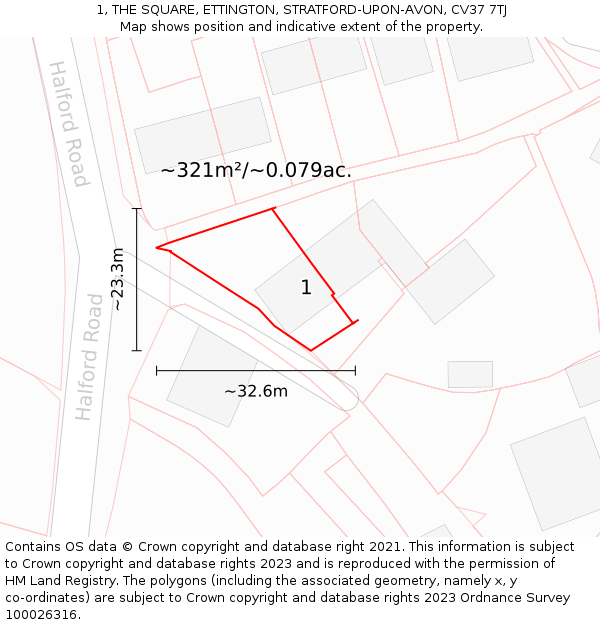 1, THE SQUARE, ETTINGTON, STRATFORD-UPON-AVON, CV37 7TJ: Plot and title map