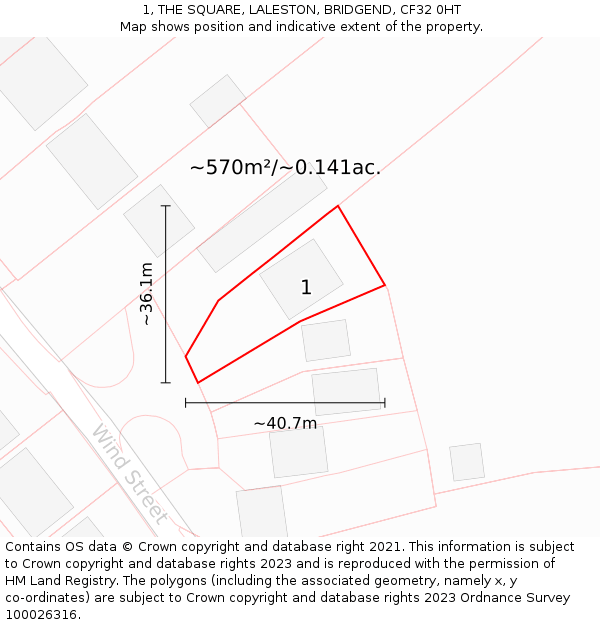 1, THE SQUARE, LALESTON, BRIDGEND, CF32 0HT: Plot and title map