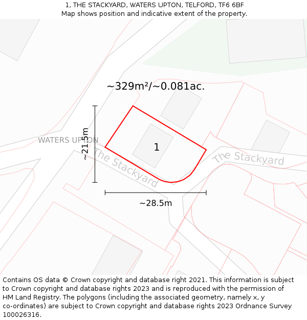 1, THE STACKYARD, WATERS UPTON, TELFORD, TF6 6BF: Plot and title map