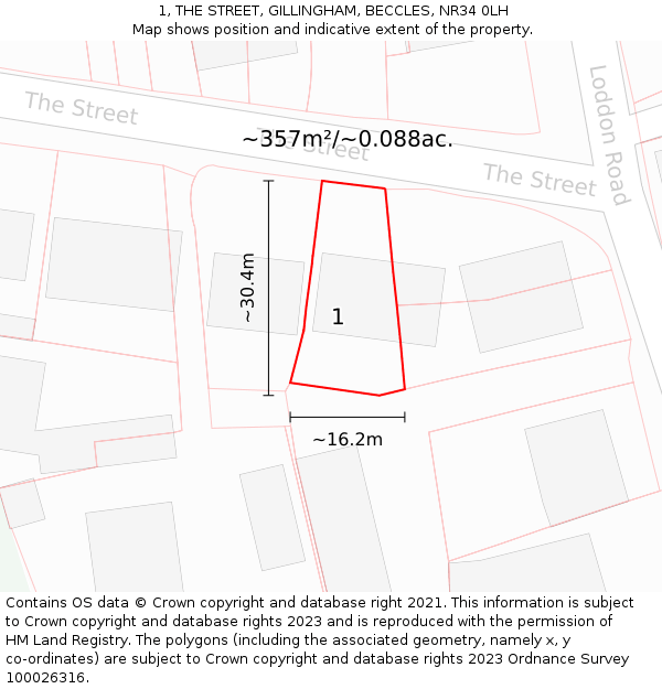 1, THE STREET, GILLINGHAM, BECCLES, NR34 0LH: Plot and title map