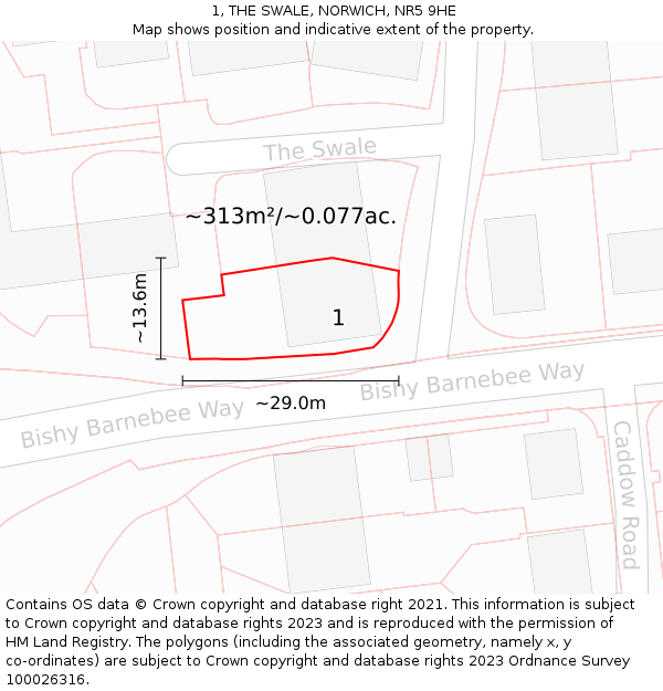 1, THE SWALE, NORWICH, NR5 9HE: Plot and title map