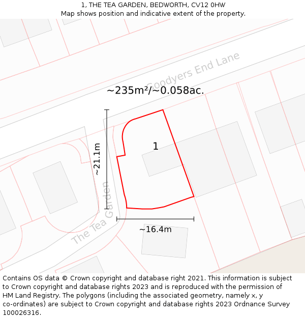 1, THE TEA GARDEN, BEDWORTH, CV12 0HW: Plot and title map