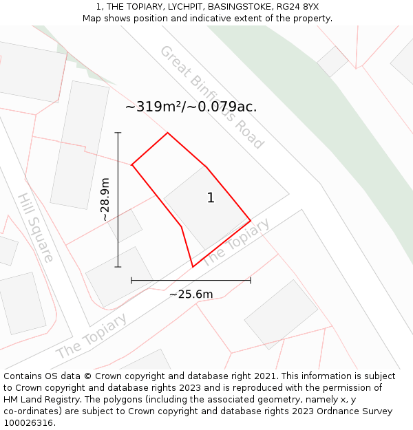 1, THE TOPIARY, LYCHPIT, BASINGSTOKE, RG24 8YX: Plot and title map