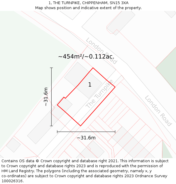 1, THE TURNPIKE, CHIPPENHAM, SN15 3XA: Plot and title map