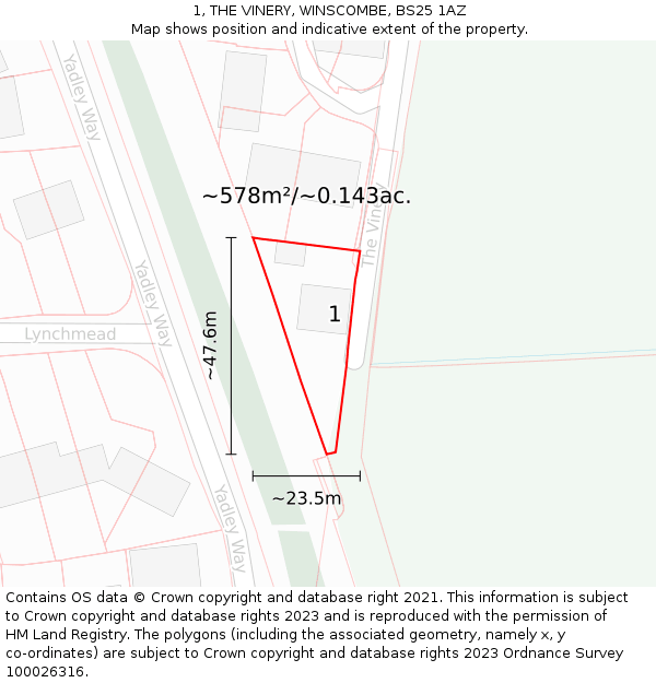 1, THE VINERY, WINSCOMBE, BS25 1AZ: Plot and title map