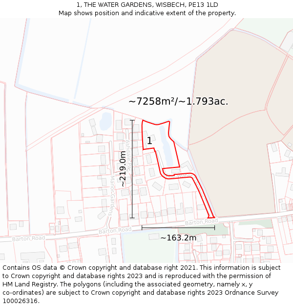 1, THE WATER GARDENS, WISBECH, PE13 1LD: Plot and title map