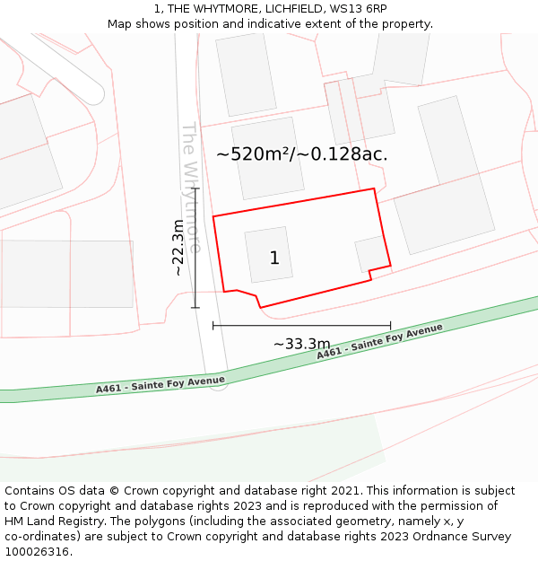 1, THE WHYTMORE, LICHFIELD, WS13 6RP: Plot and title map