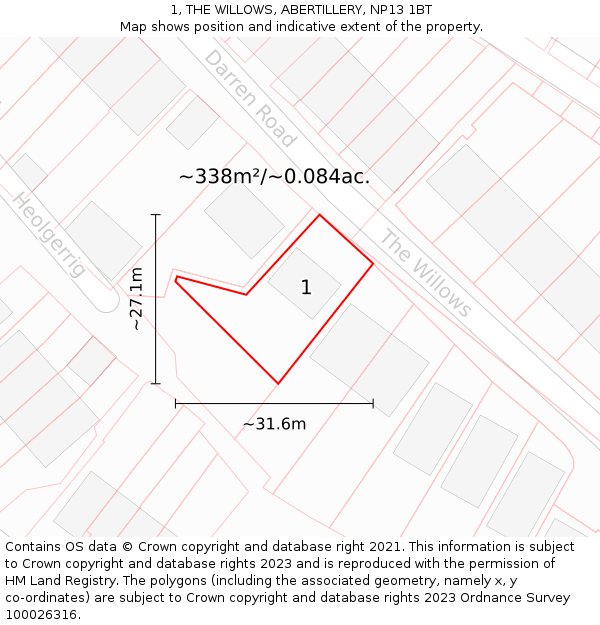 1, THE WILLOWS, ABERTILLERY, NP13 1BT: Plot and title map