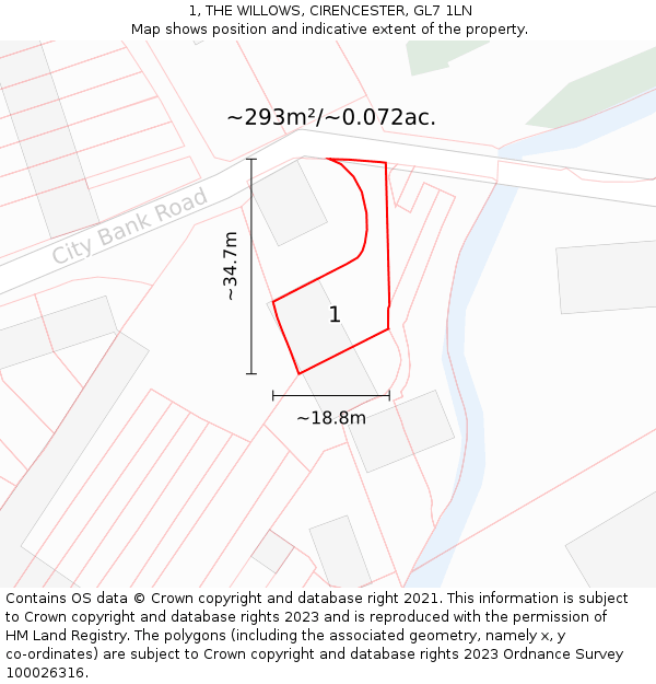 1, THE WILLOWS, CIRENCESTER, GL7 1LN: Plot and title map