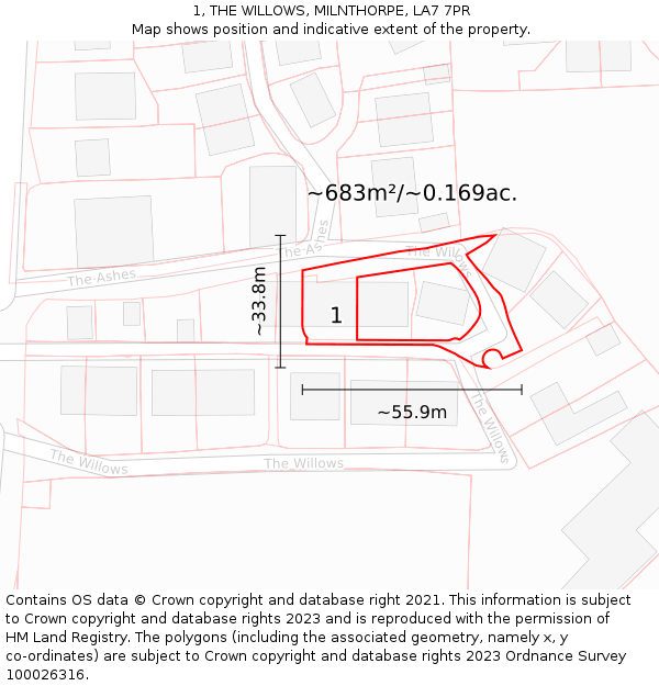 1, THE WILLOWS, MILNTHORPE, LA7 7PR: Plot and title map