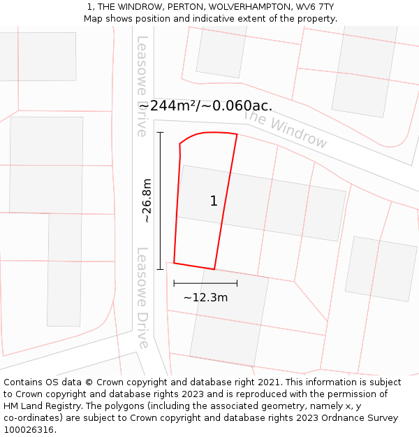1, THE WINDROW, PERTON, WOLVERHAMPTON, WV6 7TY: Plot and title map