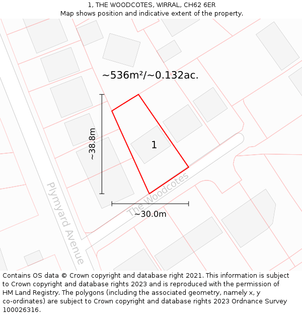 1, THE WOODCOTES, WIRRAL, CH62 6ER: Plot and title map