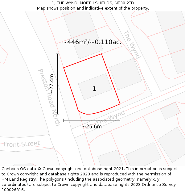1, THE WYND, NORTH SHIELDS, NE30 2TD: Plot and title map