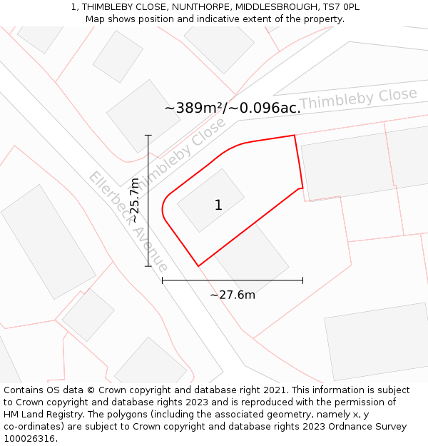 1, THIMBLEBY CLOSE, NUNTHORPE, MIDDLESBROUGH, TS7 0PL: Plot and title map