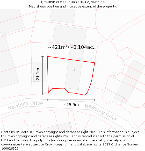 1, THIRSK CLOSE, CHIPPENHAM, SN14 0SJ: Plot and title map