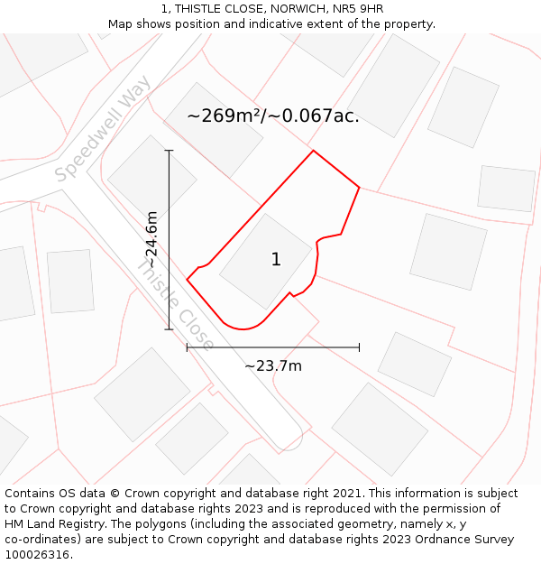 1, THISTLE CLOSE, NORWICH, NR5 9HR: Plot and title map