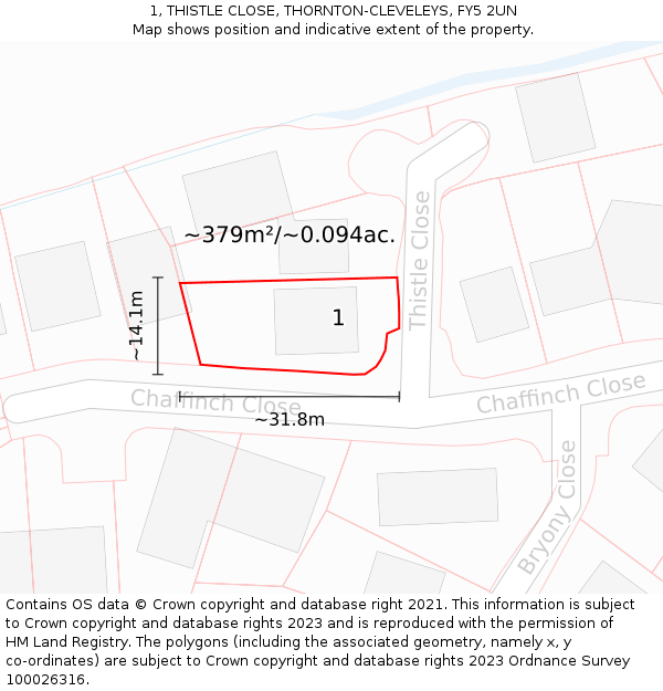 1, THISTLE CLOSE, THORNTON-CLEVELEYS, FY5 2UN: Plot and title map