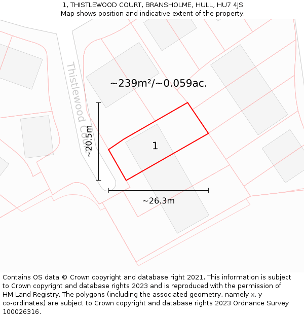 1, THISTLEWOOD COURT, BRANSHOLME, HULL, HU7 4JS: Plot and title map