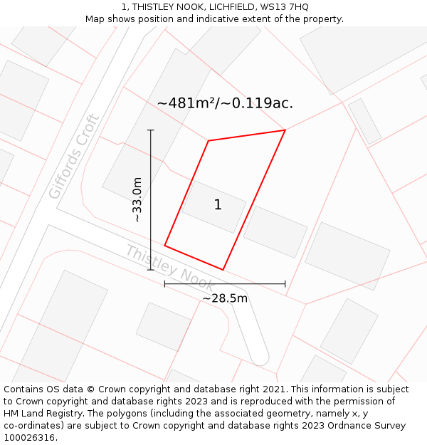 1, THISTLEY NOOK, LICHFIELD, WS13 7HQ: Plot and title map