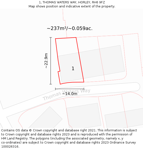 1, THOMAS WATERS WAY, HORLEY, RH6 9FZ: Plot and title map