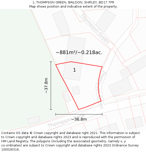 1, THOMPSON GREEN, BAILDON, SHIPLEY, BD17 7PR: Plot and title map