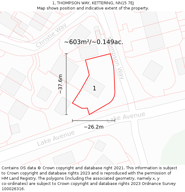 1, THOMPSON WAY, KETTERING, NN15 7EJ: Plot and title map