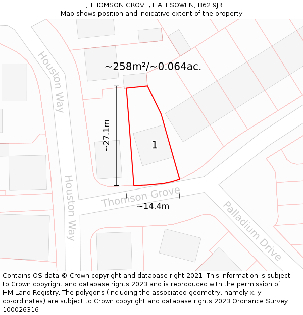 1, THOMSON GROVE, HALESOWEN, B62 9JR: Plot and title map