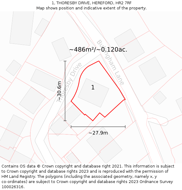 1, THORESBY DRIVE, HEREFORD, HR2 7RF: Plot and title map