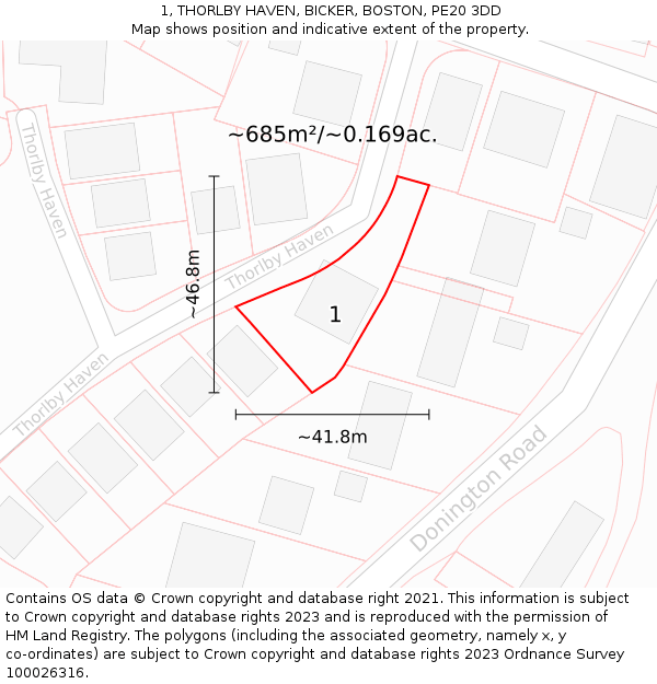 1, THORLBY HAVEN, BICKER, BOSTON, PE20 3DD: Plot and title map