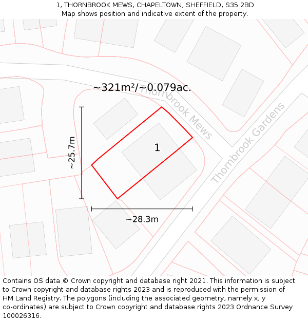 1, THORNBROOK MEWS, CHAPELTOWN, SHEFFIELD, S35 2BD: Plot and title map