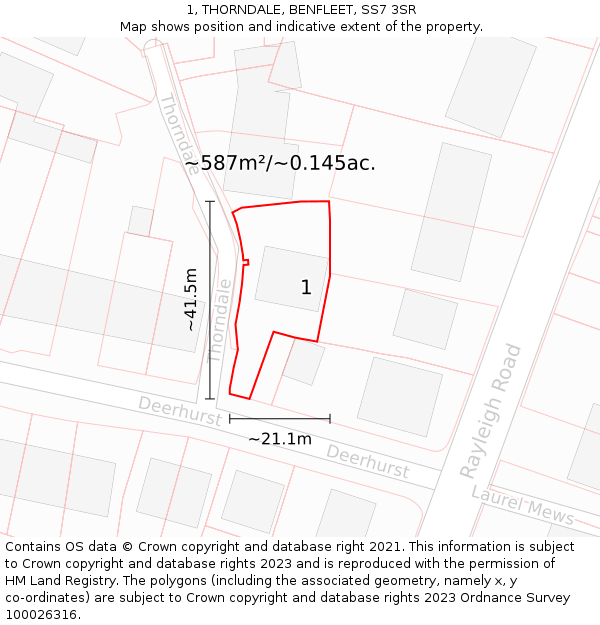 1, THORNDALE, BENFLEET, SS7 3SR: Plot and title map