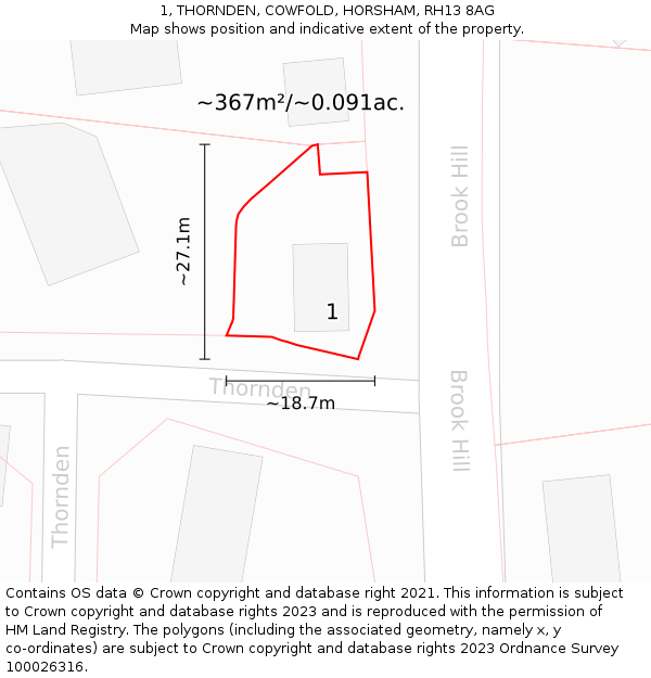 1, THORNDEN, COWFOLD, HORSHAM, RH13 8AG: Plot and title map