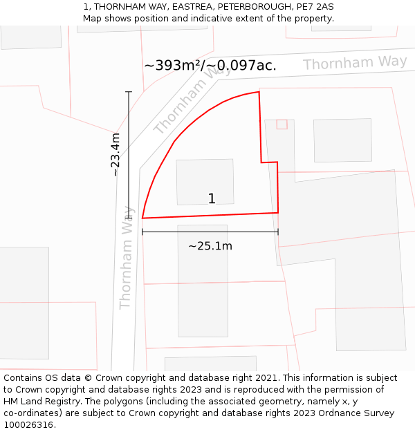 1, THORNHAM WAY, EASTREA, PETERBOROUGH, PE7 2AS: Plot and title map