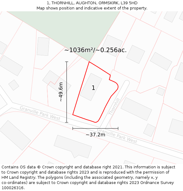 1, THORNHILL, AUGHTON, ORMSKIRK, L39 5HD: Plot and title map