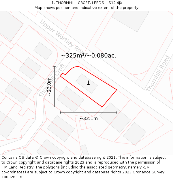 1, THORNHILL CROFT, LEEDS, LS12 4JX: Plot and title map