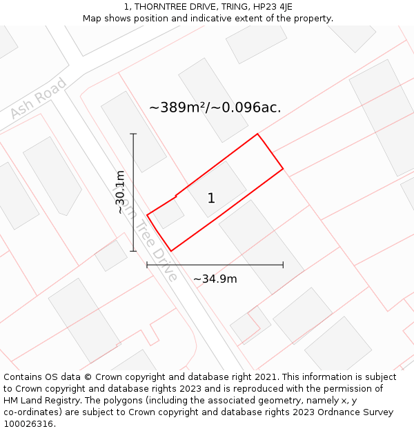 1, THORNTREE DRIVE, TRING, HP23 4JE: Plot and title map