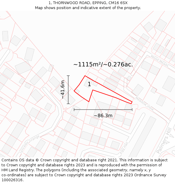 1, THORNWOOD ROAD, EPPING, CM16 6SX: Plot and title map
