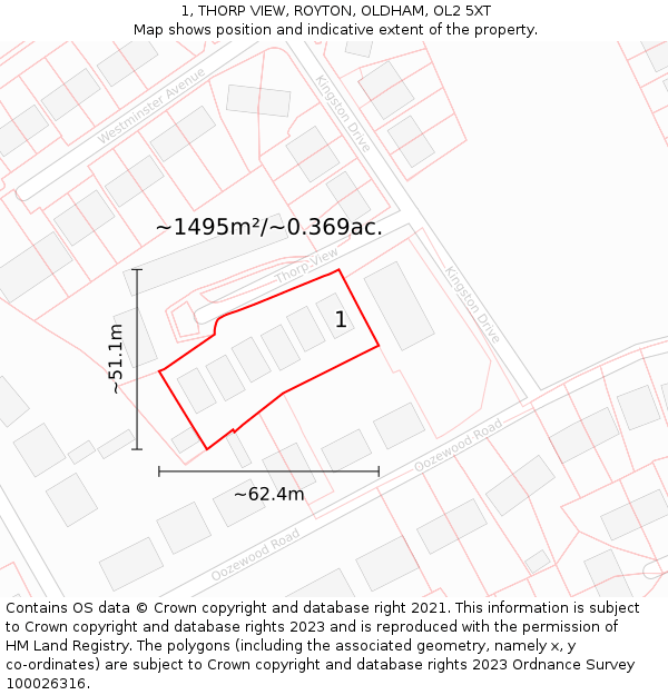 1, THORP VIEW, ROYTON, OLDHAM, OL2 5XT: Plot and title map