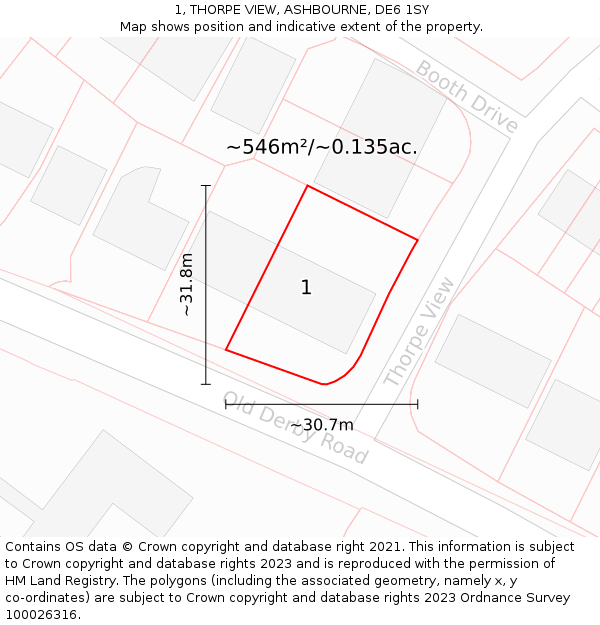 1, THORPE VIEW, ASHBOURNE, DE6 1SY: Plot and title map