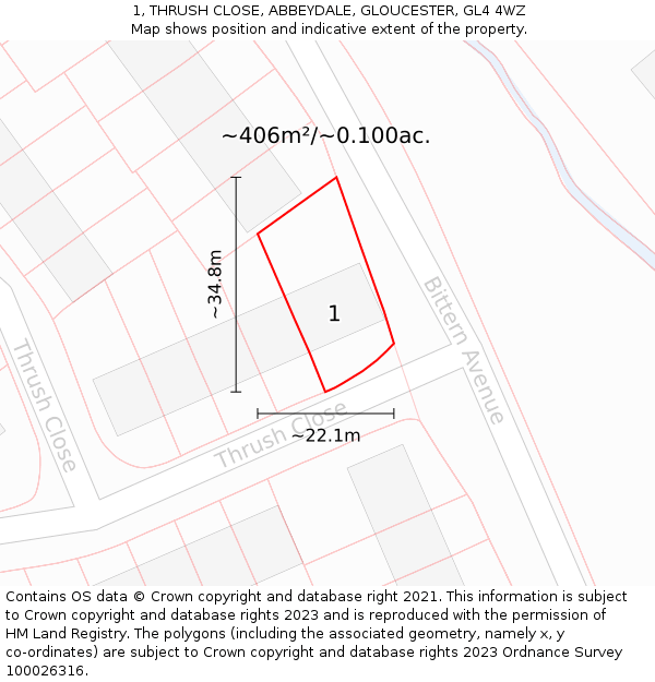 1, THRUSH CLOSE, ABBEYDALE, GLOUCESTER, GL4 4WZ: Plot and title map