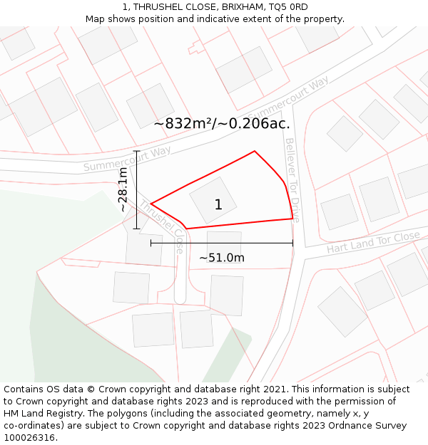 1, THRUSHEL CLOSE, BRIXHAM, TQ5 0RD: Plot and title map