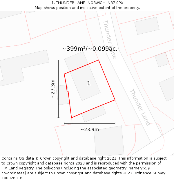 1, THUNDER LANE, NORWICH, NR7 0PX: Plot and title map