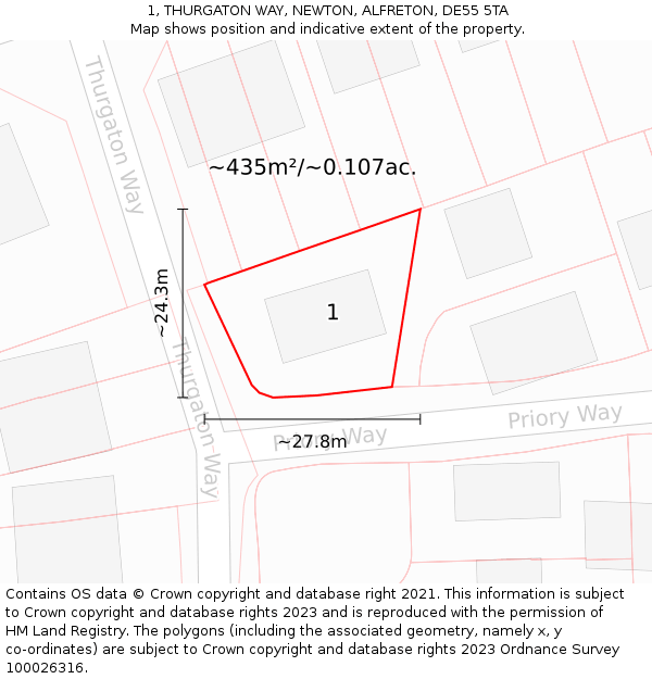 1, THURGATON WAY, NEWTON, ALFRETON, DE55 5TA: Plot and title map