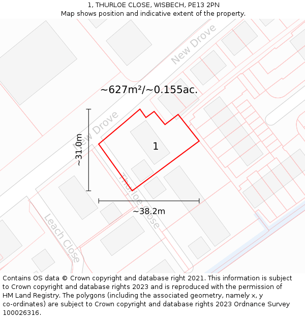 1, THURLOE CLOSE, WISBECH, PE13 2PN: Plot and title map