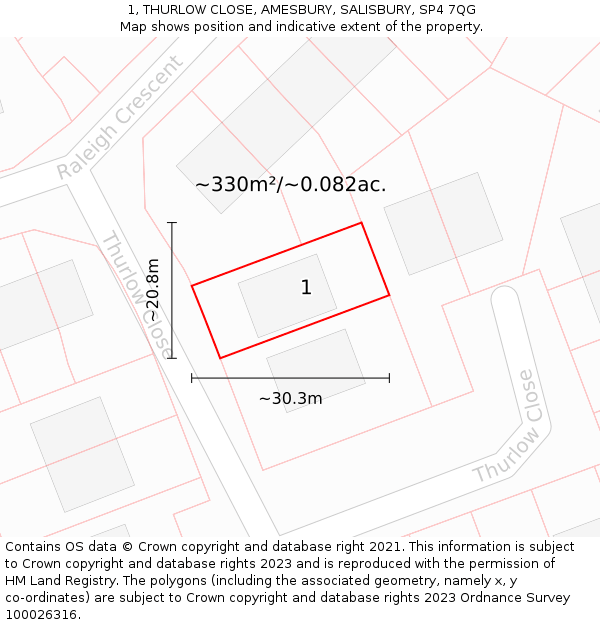 1, THURLOW CLOSE, AMESBURY, SALISBURY, SP4 7QG: Plot and title map