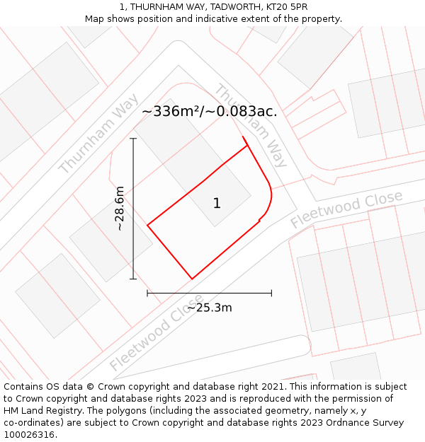 1, THURNHAM WAY, TADWORTH, KT20 5PR: Plot and title map