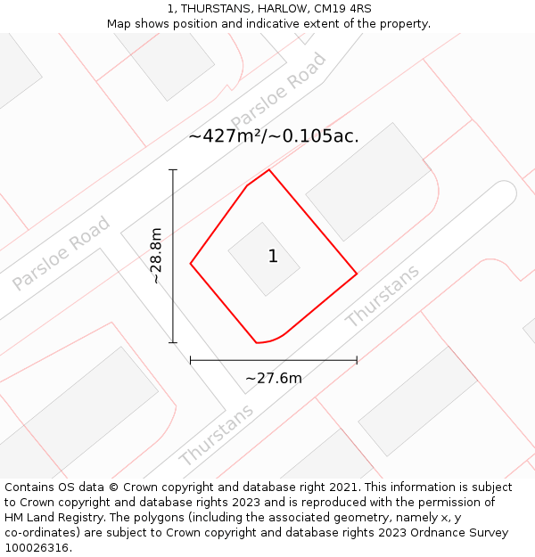 1, THURSTANS, HARLOW, CM19 4RS: Plot and title map